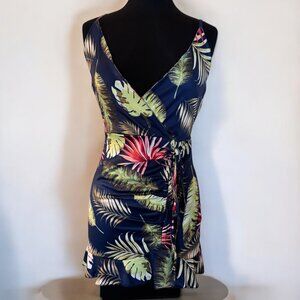 Floral Print Women Short V Neck Mini Dress